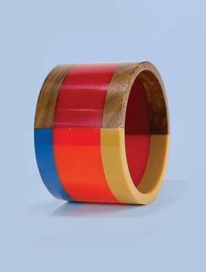 Wide Multicolored Resin and Wood Bracelet in Reds