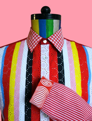 Stripe Eyelet Embroidered Shirt