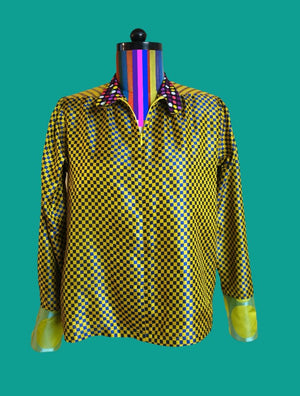 Jacquard Weave Silk Check Shirt