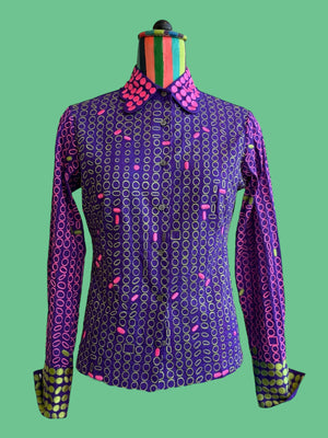 Purple Cotton with Neon Pink and Green Embroidery