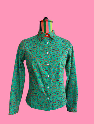 Sea Green Cotton with Circle Embroidery