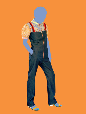 Denim Overalls with Woven Straps