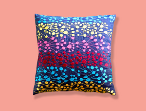 Denim with Neon Flower Pillow