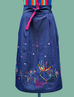 Magical Flower Embroidered Denim Obi Skirt