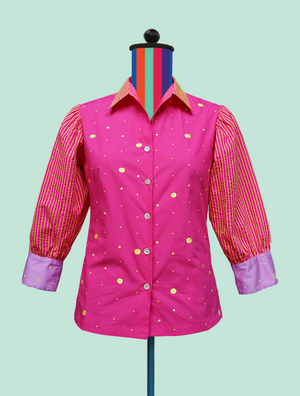 Button Front Shirt with Dots and Stripes