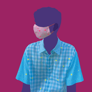 Gingham Mask with Neon-Pink Dots
