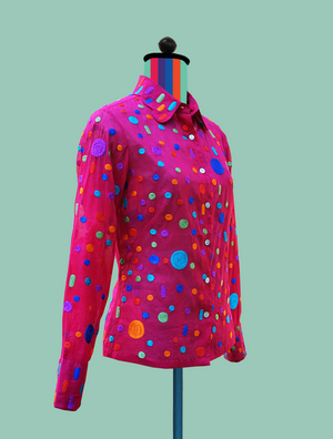 Multicolored Dots and Ovals on Fuchsia