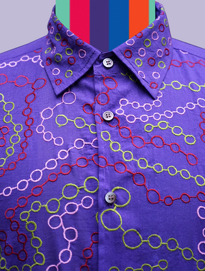 Purple Cotton Shirt with Chain Link Embroidery