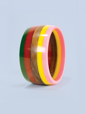 Wide Candy-Striped Resin and Wood Bracelet