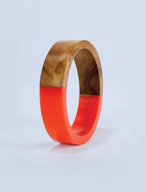 Orange Resin and Wood Bracelet