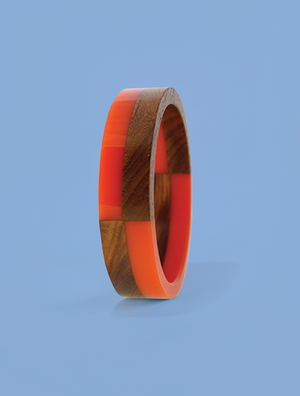 Orange Resin and Wood Checked Bracelet