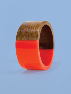 Wide Orange Resin and Wood Bracelet