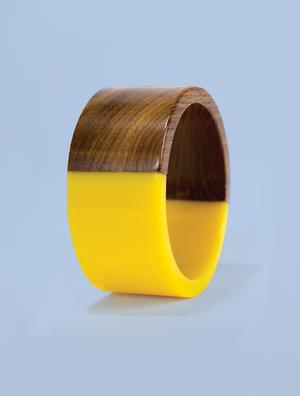 Wide Yellow Resin and Wood Bracelet